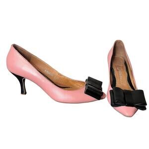 JEFFREY CAMPBELL Situation Pink Leather Black Kitten Heel & Bow Women’s Size 7